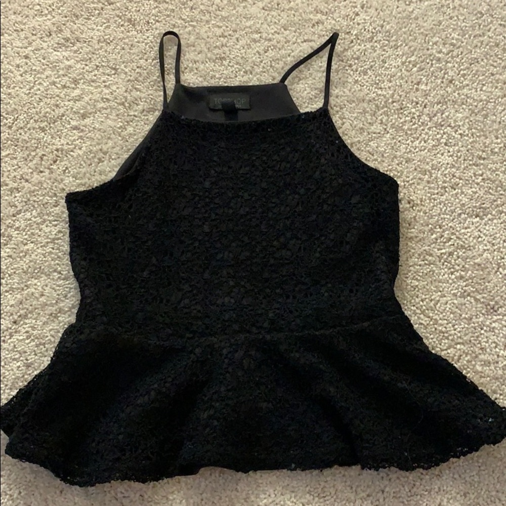 Topshop Black Lace Peplum Top